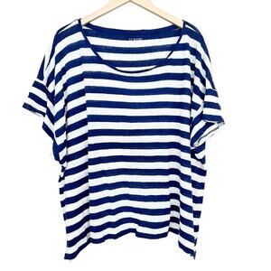 J. Crew Blue White Striped Linen Short Sleeve T Shirt Sz 3X
